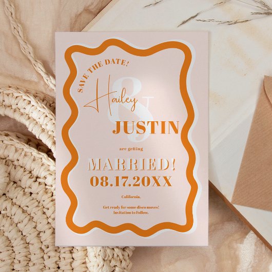 Retro Terracotta-Kurve quiggle wavy Foto Hochzeit Save The Date
