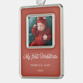 Retro Terracotta Mein erstes Weihnachtskind-Foto Rahmen-Ornament Silber (Links)