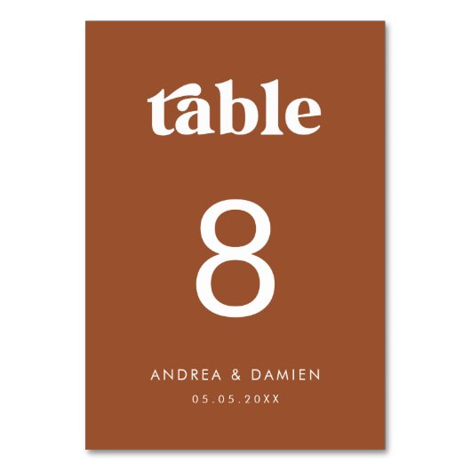 Retro | Terracotta Moderne einfache Minimale Hochz Tischnummer (Vorderseite)