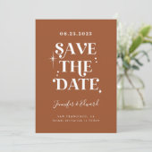 Retro Terracotta Save the Date Card (Stehend Vorderseite)