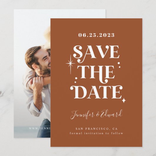 Retro Terracotta Save the Date Card (Vorne/Hinten)