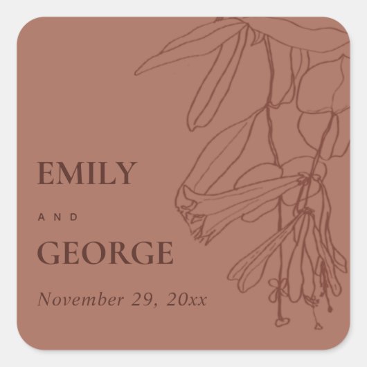 RETRO-TERRACOTTA-STRECKE ZEICHNEND BLUMENFLÄCHE QUADRATISCHER AUFKLEBER (Vorderseite)