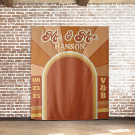 Retro Terracotta Typografy Summer Foto Wedding Wandteppich