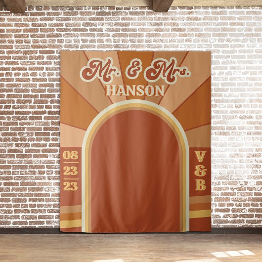 Retro Terracotta Typografy Summer Foto Wedding Wandteppich