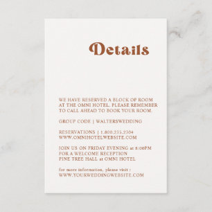 Retro Terracotta Wedding Details Karte