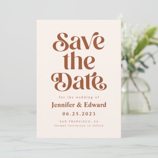 Retro Terracotta Wedding Save The Date (Stehend Vorderseite)
