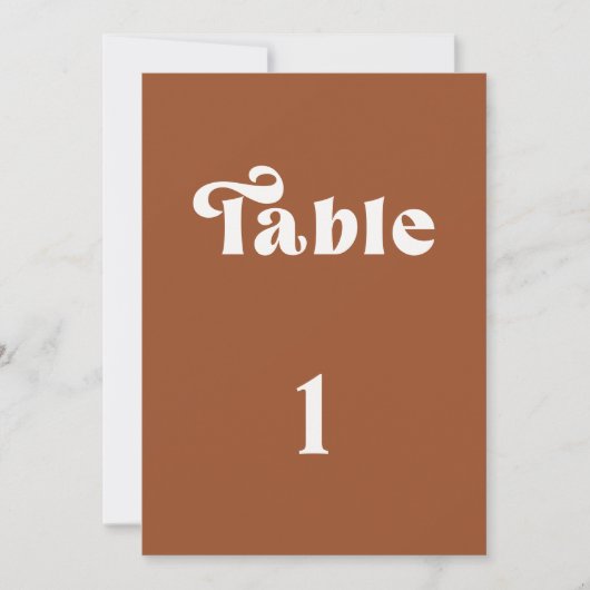 Retro Terracotta Wedding Tischnummer (Vorderseite)