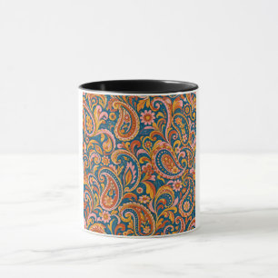 Retro Terrakotta und Navyblau nahtloses Paisley-Mu Tasse