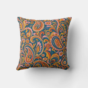 Retro-Terrakotta- und Navyblau-Paisley-Wurfkissen Kissen