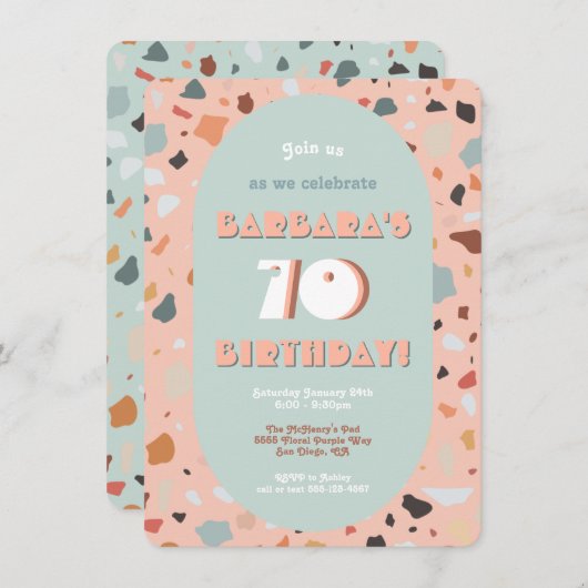 Retro Terrazzo Hippie Boho Birthday Einladung (Vorne/Hinten)