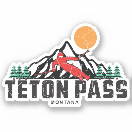 Retro Teton Pass Ski Aufkleber (Vorderseite)