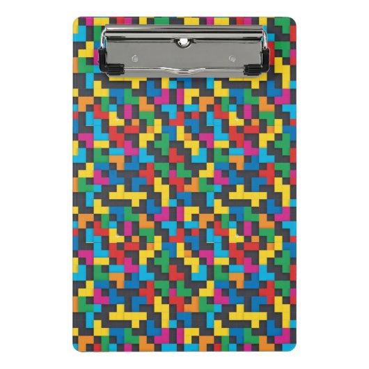 Retro-Tetris-Blöcke Nahtloses Muster Mini Klemmbrett (Vorderseite)