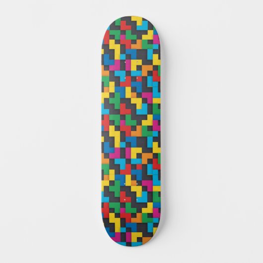 Retro-Tetris-Blöcke Nahtloses Muster Skateboard (Vorderseite)
