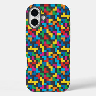Retro Tetris Blocks Seamless Pattern iPhone 16 Plus Hülle