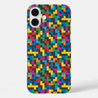 Retro Tetris Blocks Seamless Pattern iPhone 16 Plus Hülle
