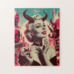 Retro teuflische Frauen Collage Puzzle