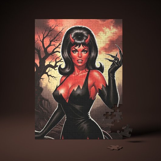 Retro teuflisches Pin-up Mädchen Puzzle
