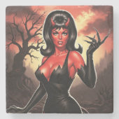 Retro teuflisches Pin-up Mädchen Steinuntersetzer (Vorderseite)
