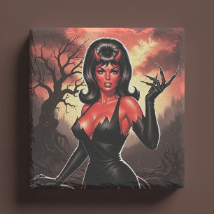 Retro teuflisches Pin-up Mädchen Steinuntersetzer