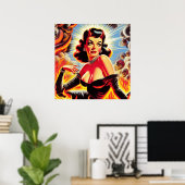 Retro teuflisches Pin-up Poster (Heimbüro)
