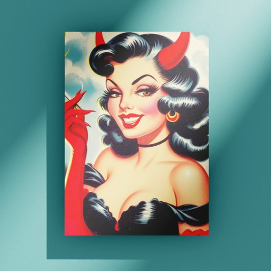 Retro teuflisches Pin-up Postkarte