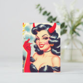 Retro teuflisches Pin-up Postkarte (Stehend Vorderseite)