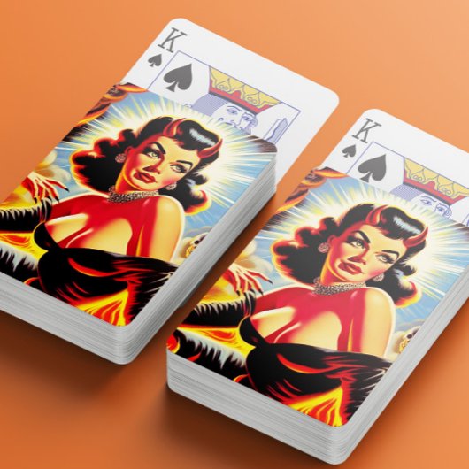 Retro teuflisches Pin-up Spielkarten
