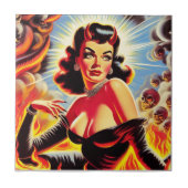 Retro Teuflisches Pinup Fliese (Vorderseite)