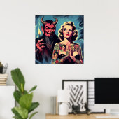 Retro teuflisches tätowiertes Pin-up Poster (Heimbüro)