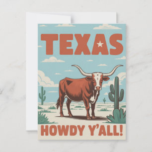 Retro Texas Classic Cowboy Longhorn Postkarte