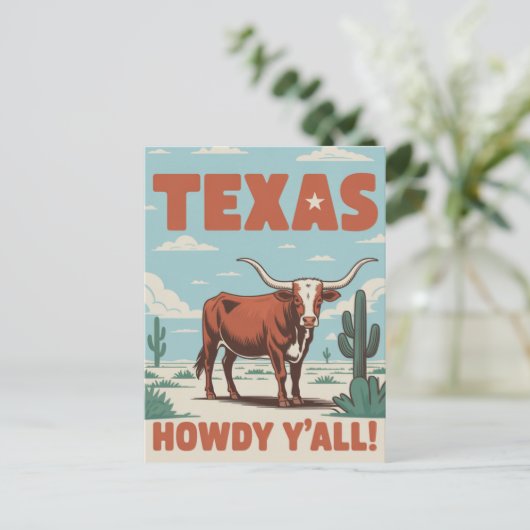 Retro Texas Classic Cowboy Longhorn Postkarte (Stehend Vorderseite)