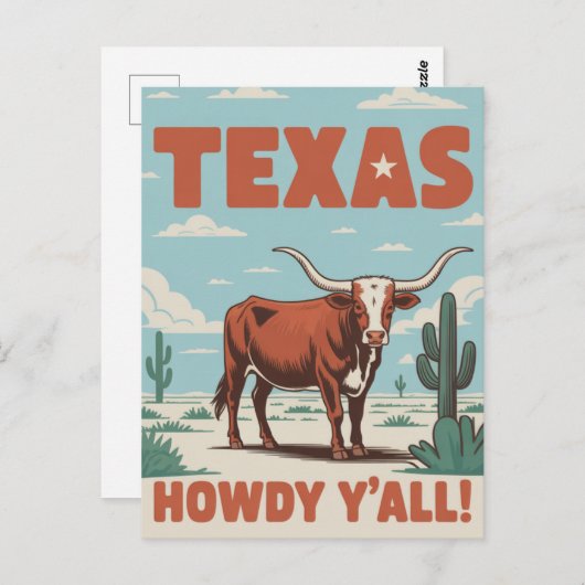 Retro Texas Classic Cowboy Longhorn Postkarte (Vorne/Hinten)