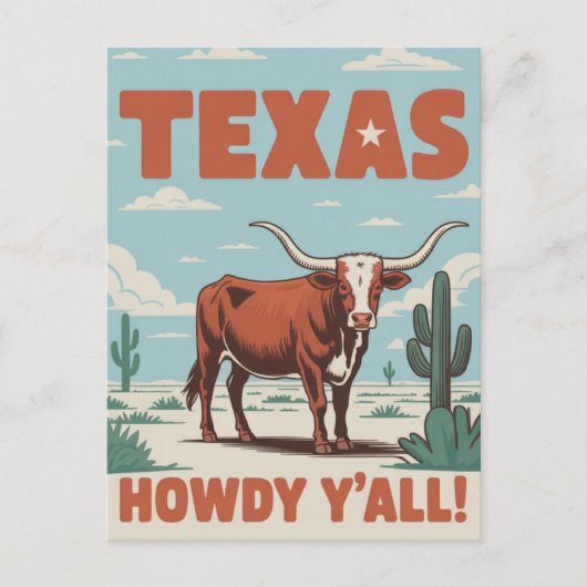 Retro Texas Classic Cowboy Longhorn Postkarte (Vorderseite)