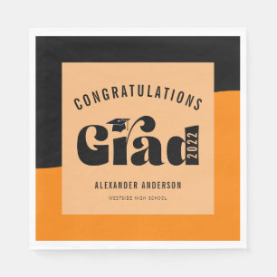 Retro-Text Hellorange und schwarze Abschlussfeier Serviette