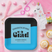 Retro Text Light Bright Blue und Black Abschluss Pappteller (Party)