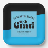 Retro Text Light Bright Blue und Black Abschluss Pappteller (Vorderseite)