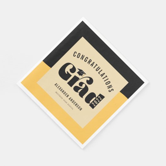 Retro Text Light Gold und Black Abschluss Serviette (Ecke)