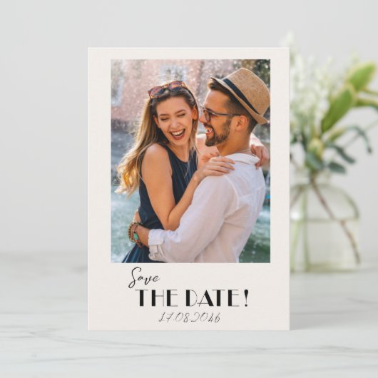 Retro Text und Foto Hochzeit speichern Sie das Dat Save The Date (Stehend Vorderseite)
