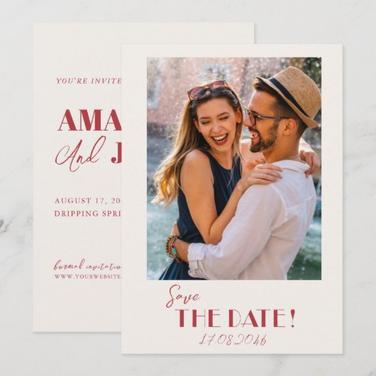 Retro Text und Foto Hochzeit speichern Sie das Dat Save The Date (Vorne/Hinten)