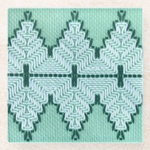Retro-Textilgarneinfassung, grafischer Puls. Glasuntersetzer