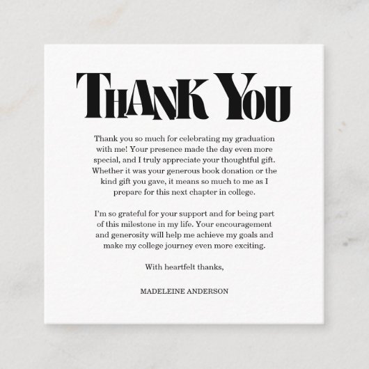 Retro Thank You Graduation Black Checkerboard Begleitkarte (Vorderseite)