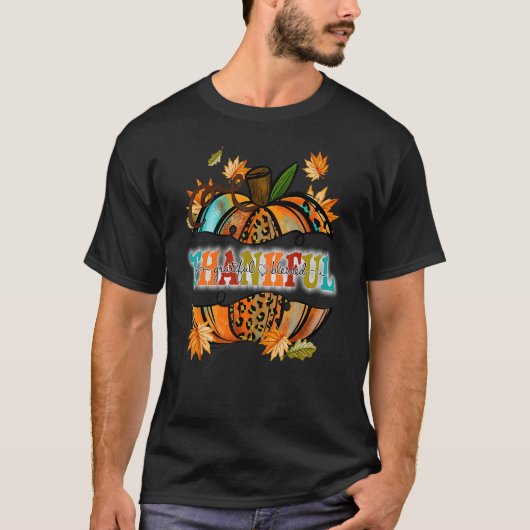 Retro Thankful Grateful Blessed Pumpkin Fall T-Shirt (Vorderseite)