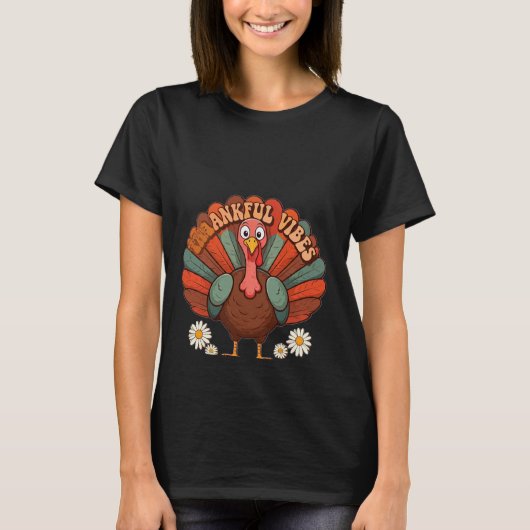 Retro Thankful Vibes Niedlich Turkey Rainbow Funny T-Shirt (Vorderseite)