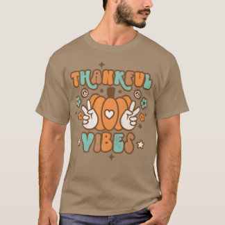 Retro Thankful Vibes Pumpkin Season Womens Fall Th T-Shirt