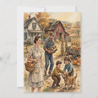 Retro-Thanksgivingskarte für die Familie aus den 1 Feiertagskarte