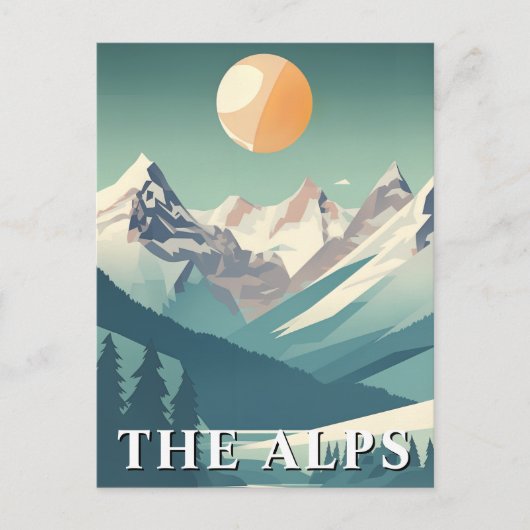 Retro The Alps Geometric European Ski Mountain Postkarte (Vorderseite)