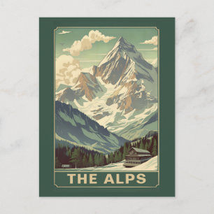 Retro The Alps Travel Skifahren Berg Lodge Postkarte