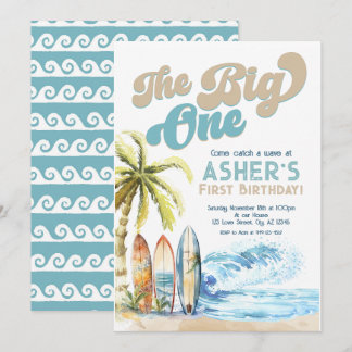 Retro the Big One Surfer Beach 1. Geburtstag Einladung