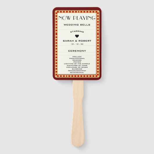 Retro Theater Marquee Sign Red Wedding Programm Fächer (Vorderseite)