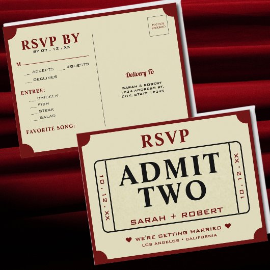 Retro Theatre Admit zwei Ticket Stube Hochzeit RSV Postkarte